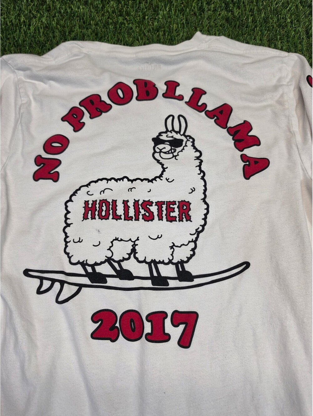 Hollister White Long Sleeve Shirt with 'No Probllama' Llama